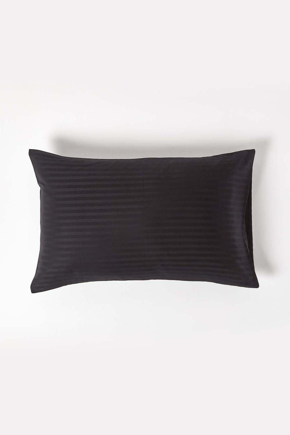 Homescapes Egyptian Cotton Satin Stripe Housewife Pillowcase 330 TC in Black