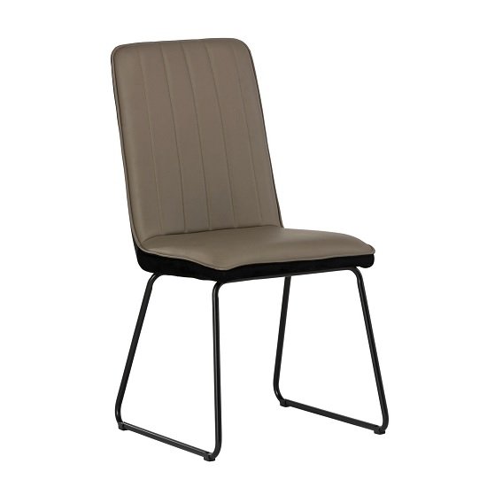 Greco Dining Chair In Taupe Faux Leather And Black Velvet