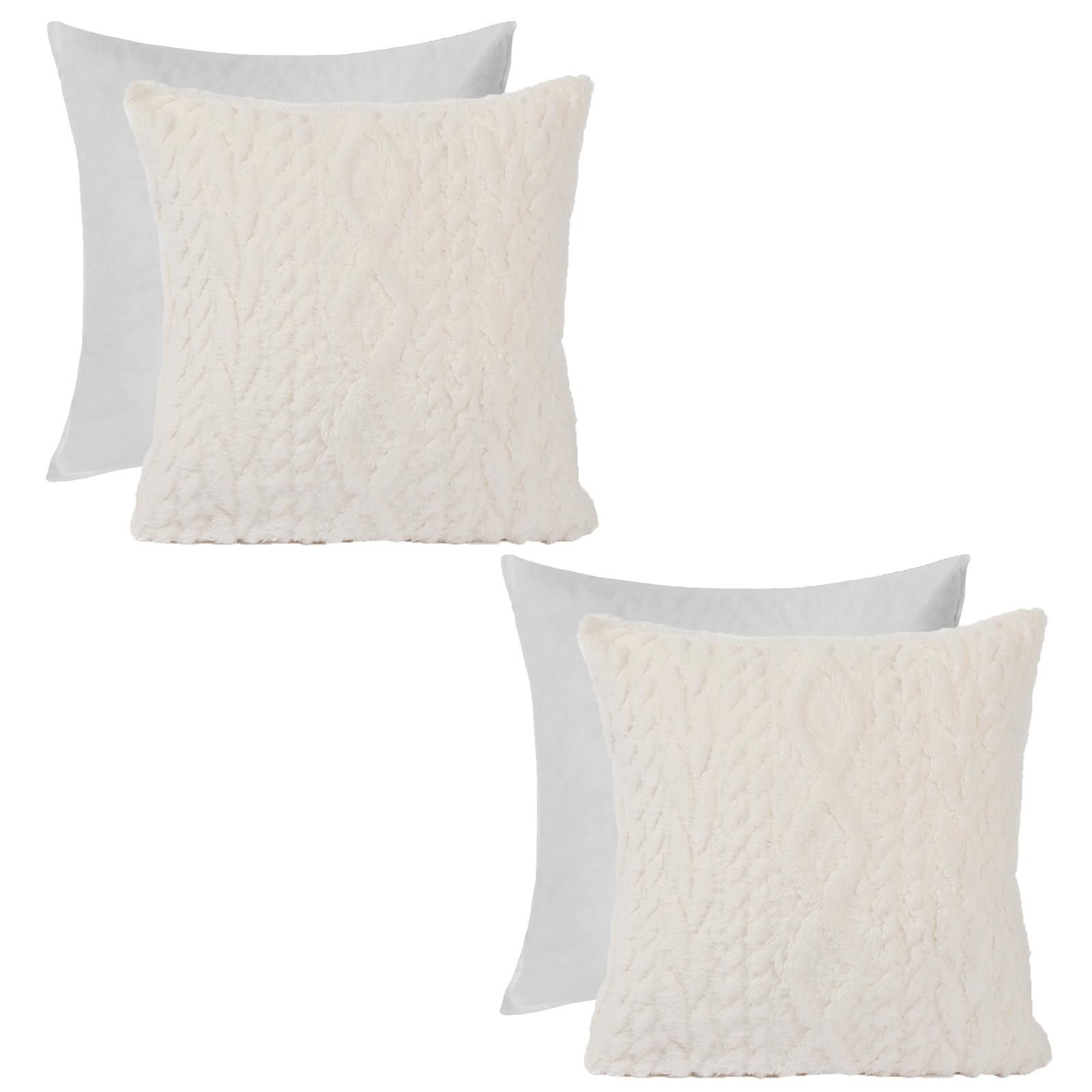 OHS 2 x Cable Knit Cushion Covers Soft Sherpa Filled Cases 18" x 18" in Cream