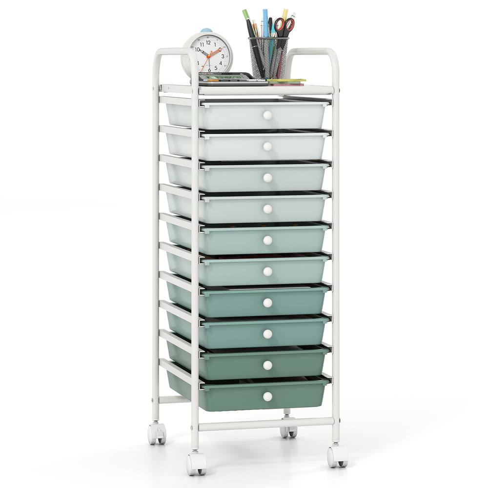 Costway 10 Drawer Rolling Storage Cart Mobile Tools Scrapbook Paper Organizer