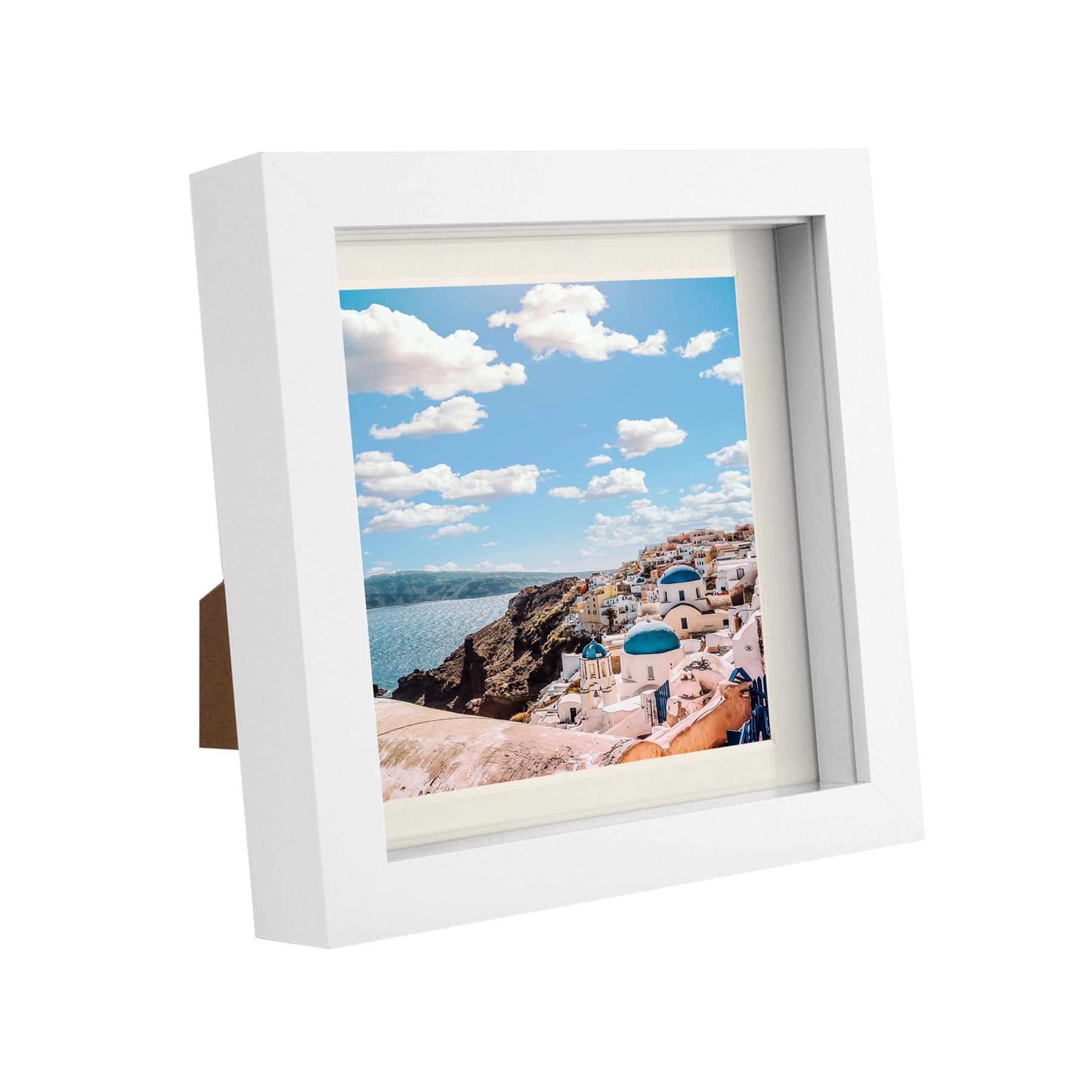 Nicola Spring 6" x 6" White 3D Box Photo Frame - 4" x 4" Mount in Ivory
