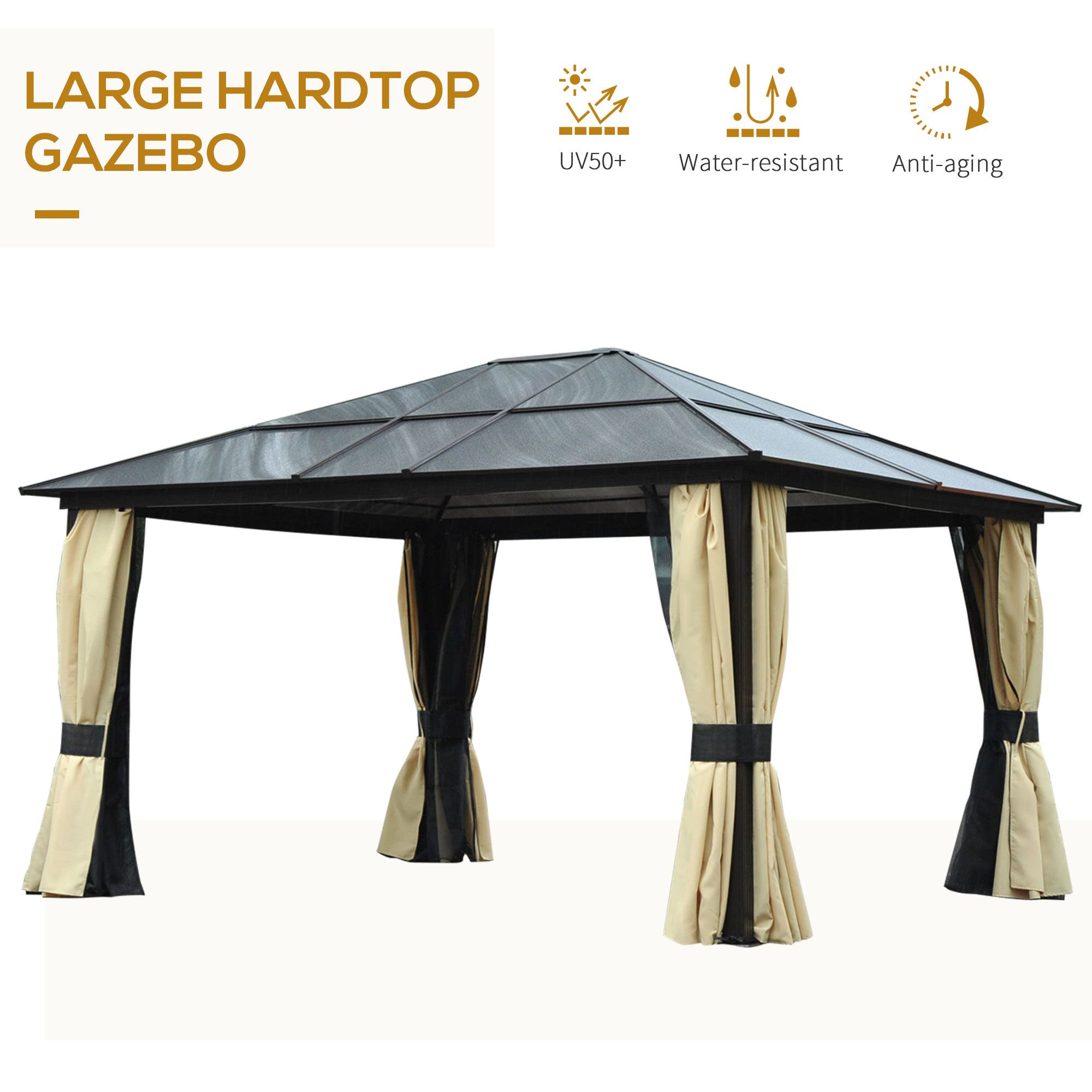 OUTSUNNY 4 x 3.6m Hardtop Gazebo Canopy with Roof & Aluminium Frame in Black 4