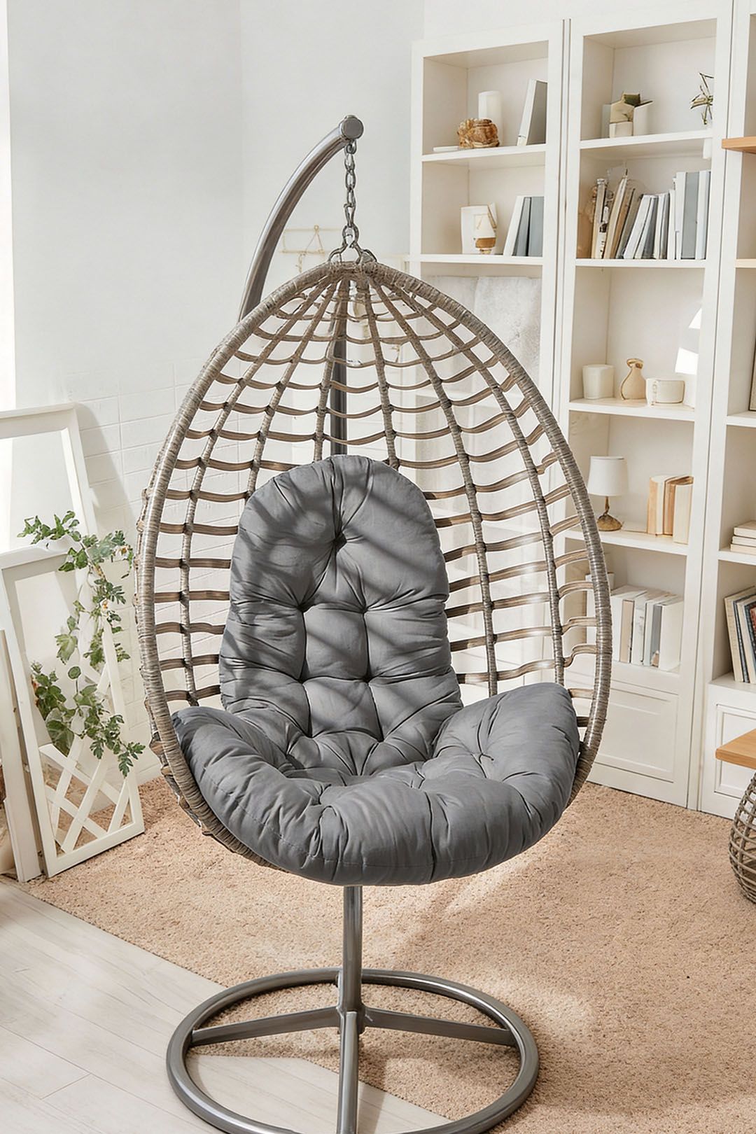Living and Home 130x95x15cm T-Shaped Garden Cushion for Rattan Swing Chair & Hanging Basket in Grey