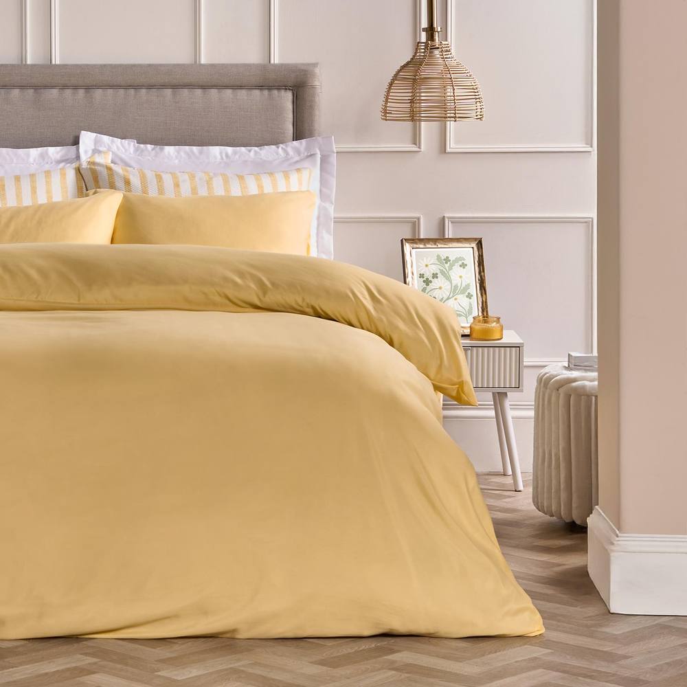 OHS Plain Dyed Duvet Cover with Pillowcase Bedding Set in Lemon