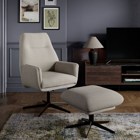 Brook Basketweave Swivel Chair and Footstool
