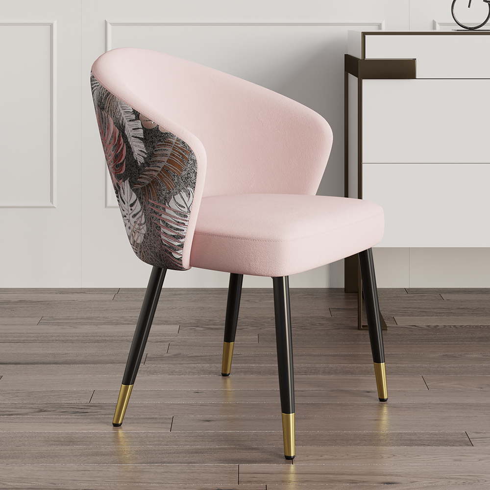 Set of 2 Velvet Dining Chairs Upholstered Modern Pink Dining Room Chairs with Arm