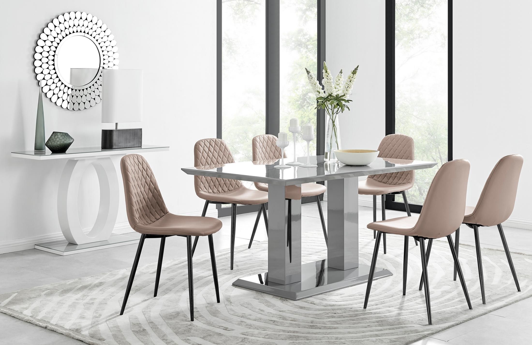 FurnitureboxUK Imperia 6 Grey Dining Table & 6 Corona Black Leg Chairs in Beige