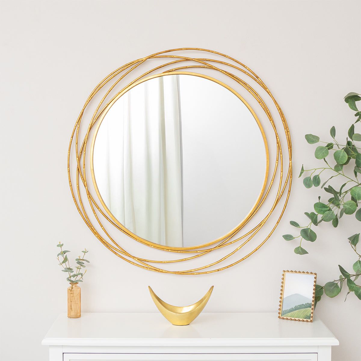 Melody Maison Large Round Brushed Gold Mirror - 88cm X 85cm