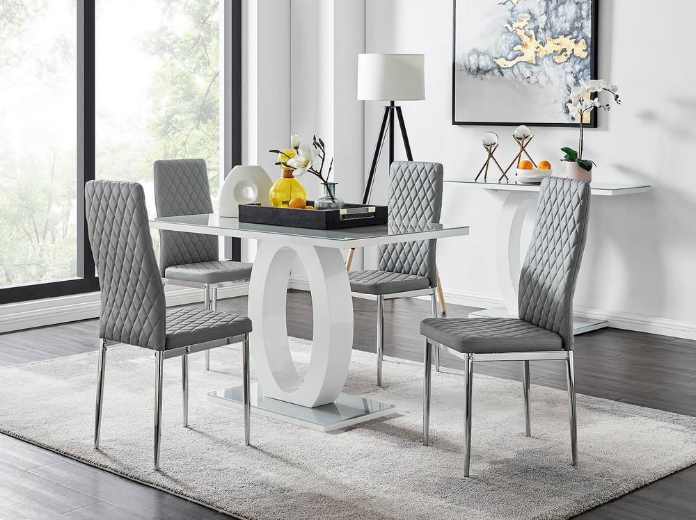 FurnitureboxUK Giovani Grey White Modern High Gloss & Glass Dining Table & 4 Milan Chairs Set