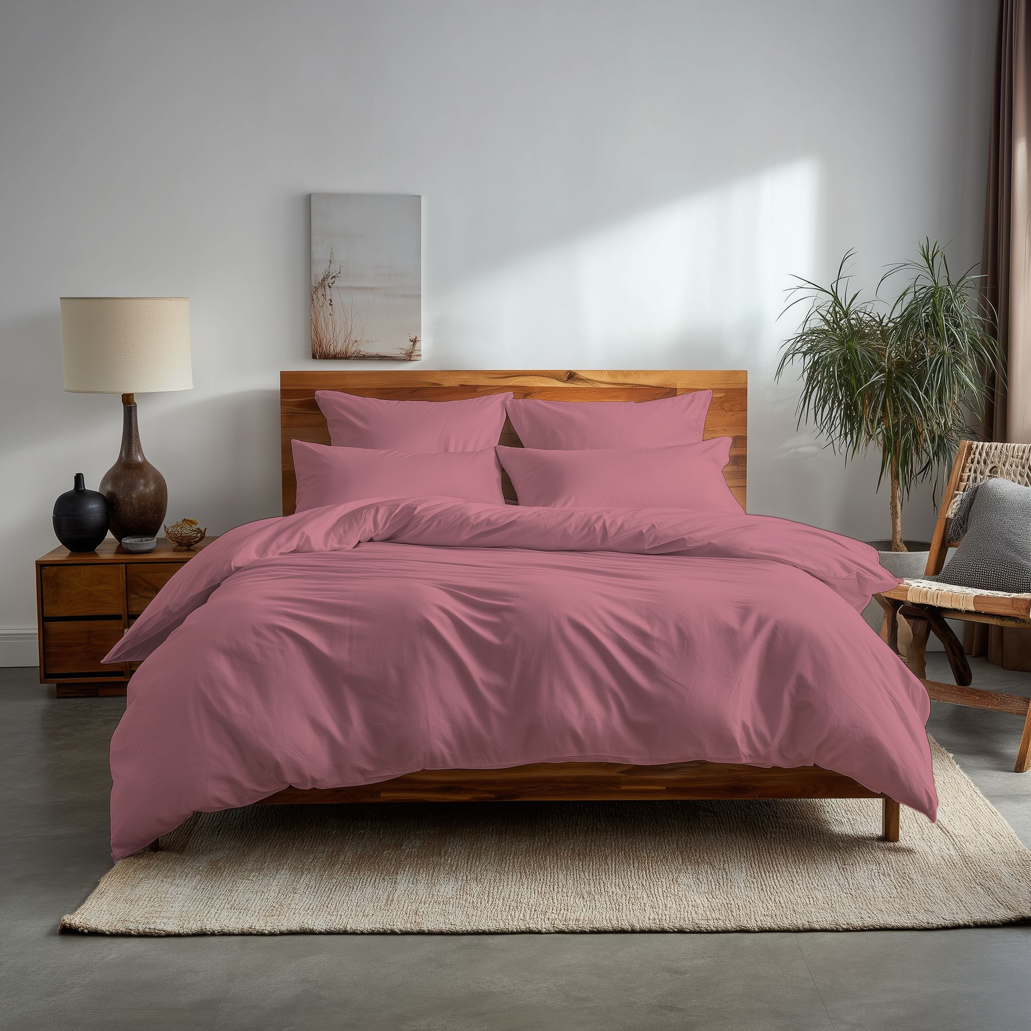 Snug City Plain Dyed Easy Care Polycotton Duvet Cover & Pillowcase/s Set Bed Linen in Pink