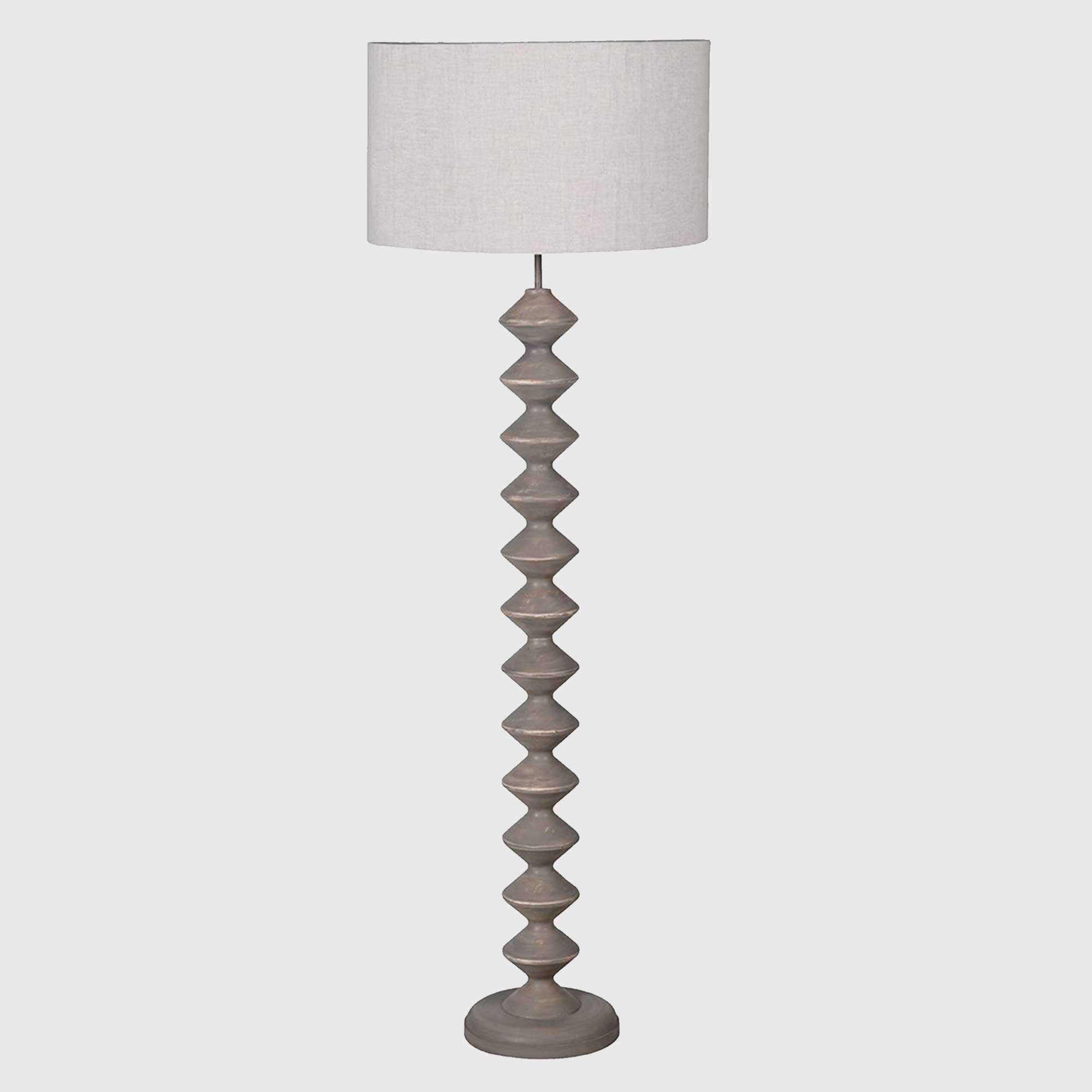 Grey Sculpted Floor Lamp, Neutral Wood | Barker & Stonehouse