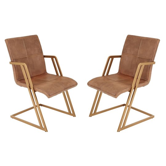 Australis Brown Leather Chair With Angular Iron Frame In Pair
