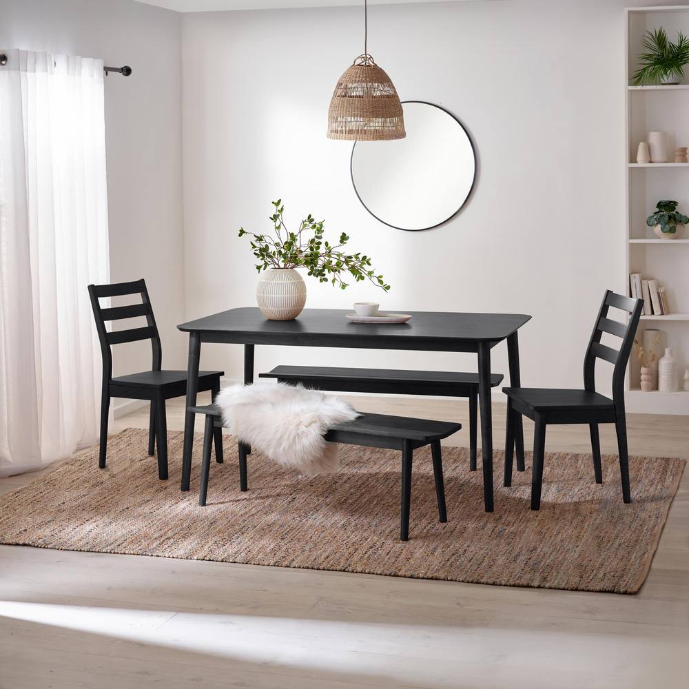 FurnitureboxUK Lynton Large Wooden Dining Table with 2 Benches 2 Chairs in Black