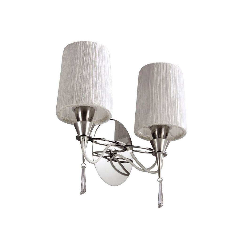 Netlighting Lucca Wall Lamp Switched 2 Light E27 Chrome White Shades & Crystal in Grey