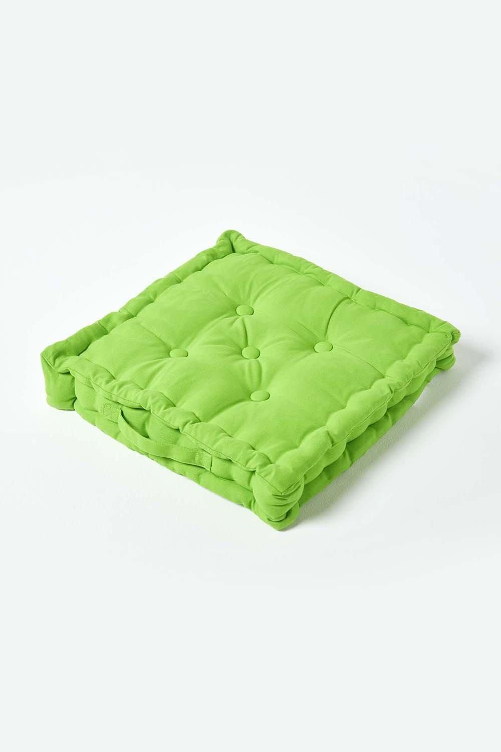 Homescapes Plain Cotton Floor Cushion in Green