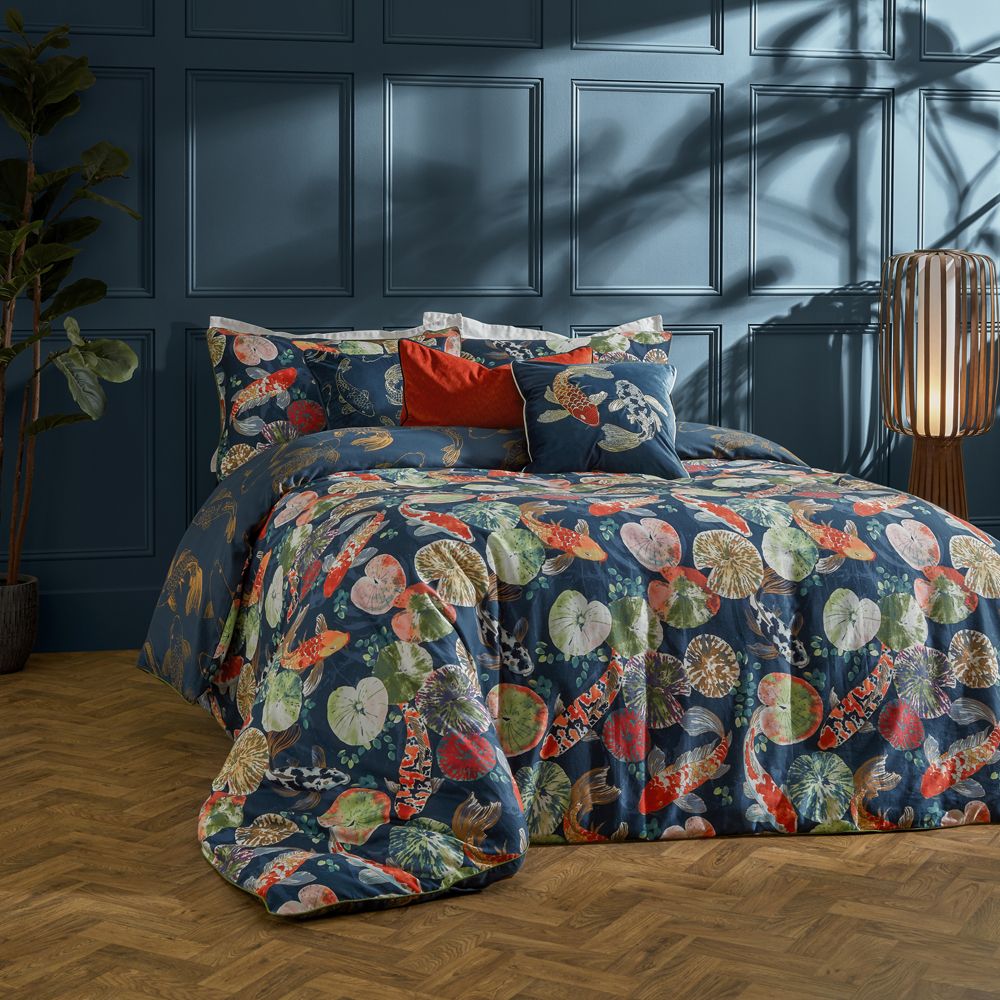 Paoletti Koi Pond Reversible Duvet Cover Set in Blue