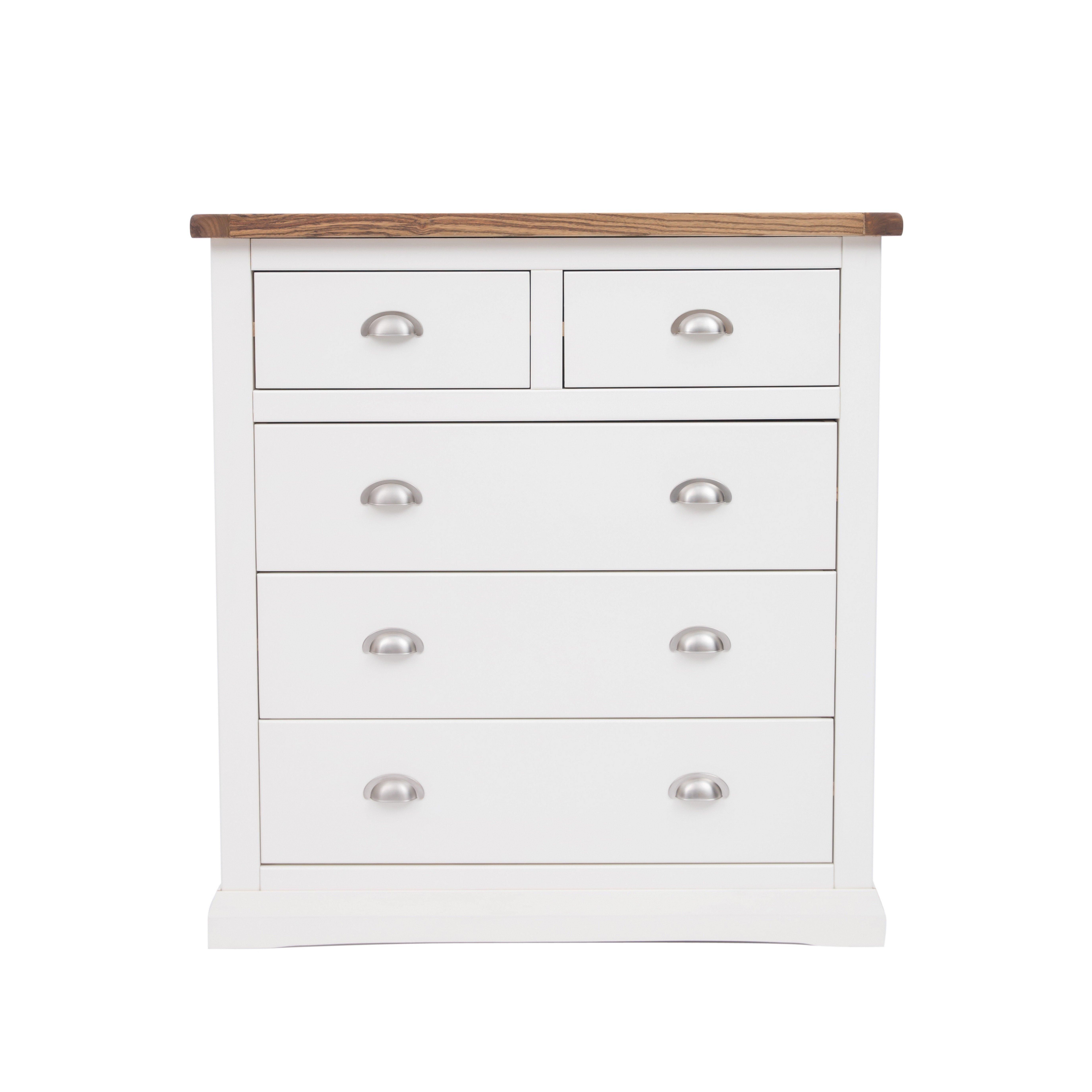 Cabinet Bits Cosenza 5 Drawer Chest of Drawers Chrome Cup Handle in Off-White