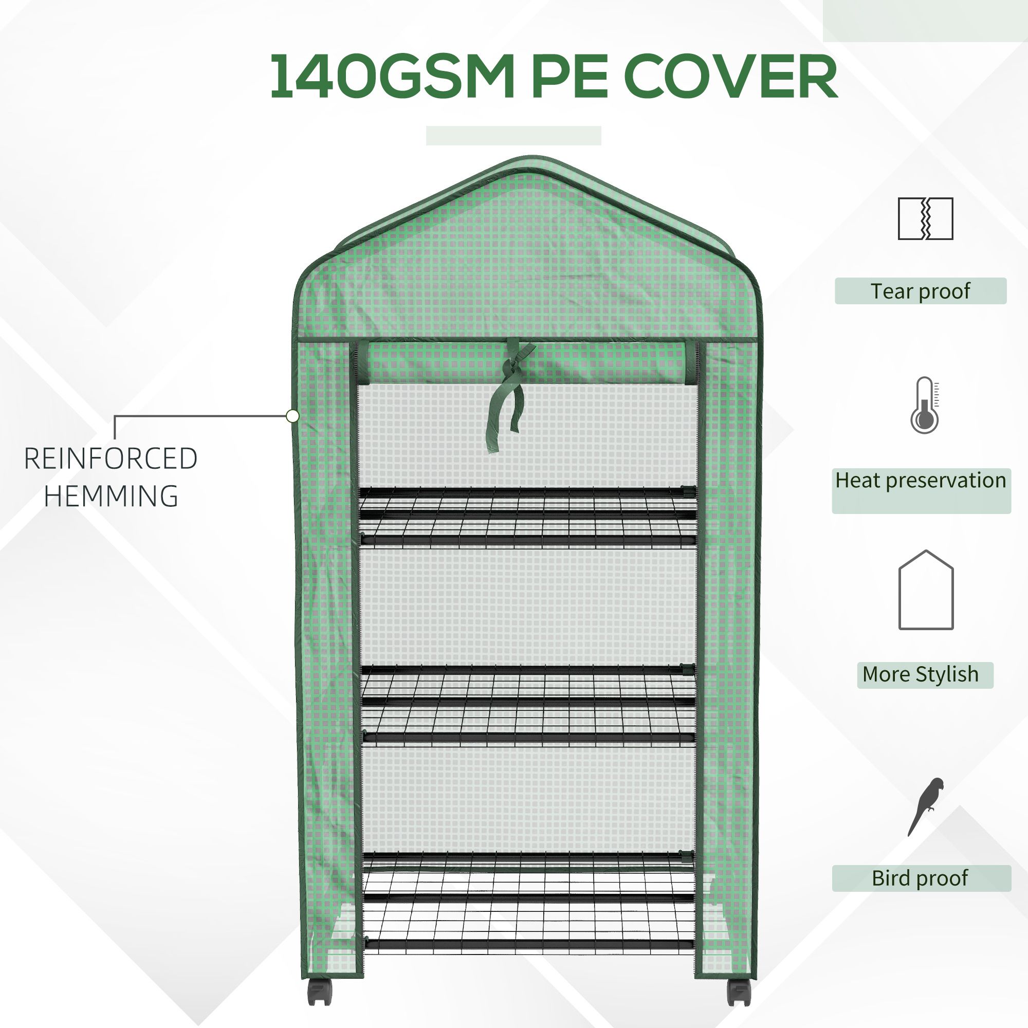 OUTSUNNY Portable Mini Greenhouse with Roll-up Door & Wheels, Green 5