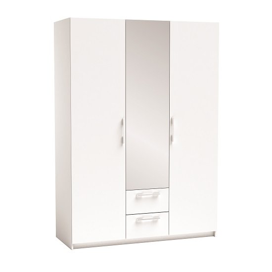 Messina Mirror Wardrobe In Pearl White With 3 Doors