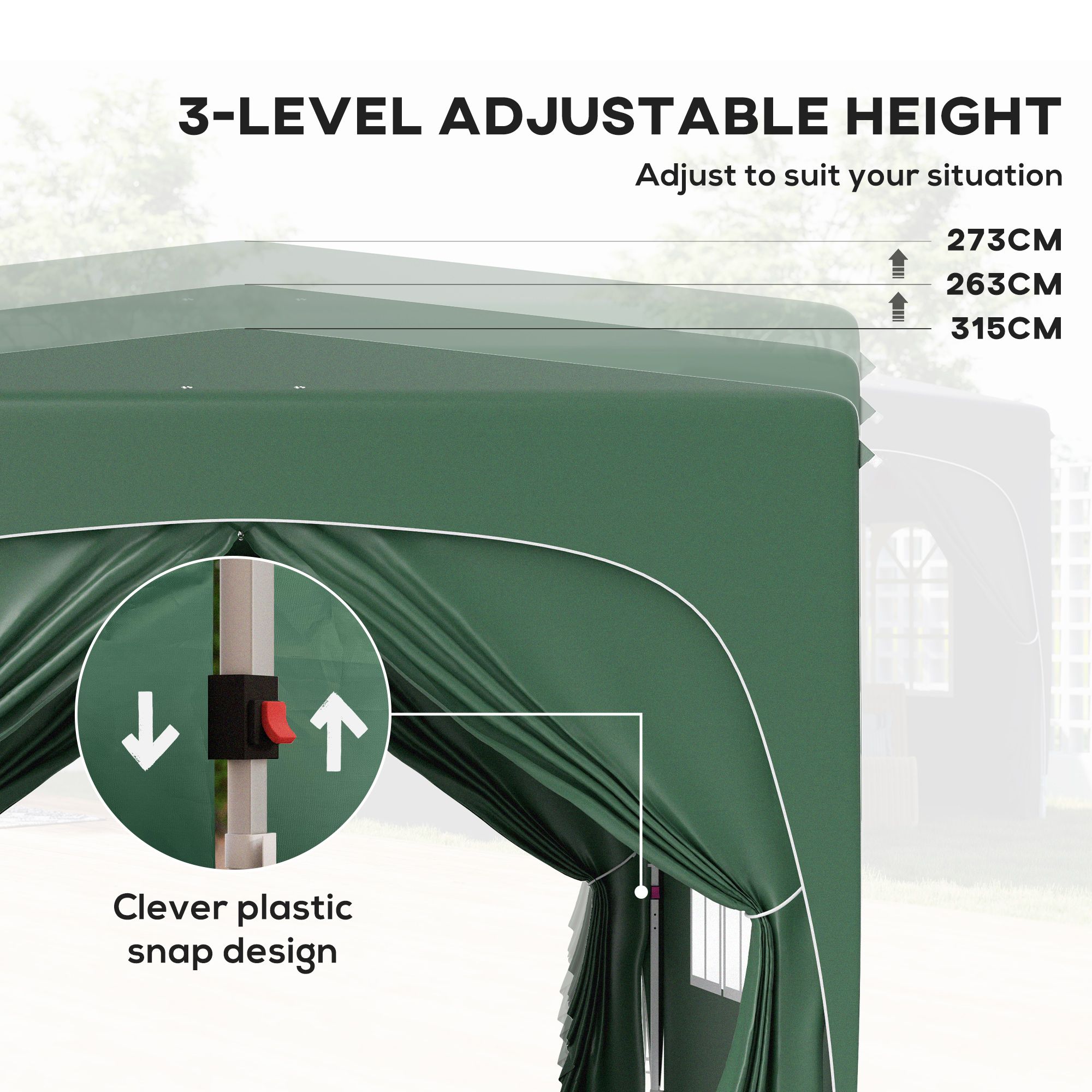 OUTSUNNY 3 x 3(m) UPF50+ Pop Up Gazebo with Sides & Carry Bag, Dark Green 5