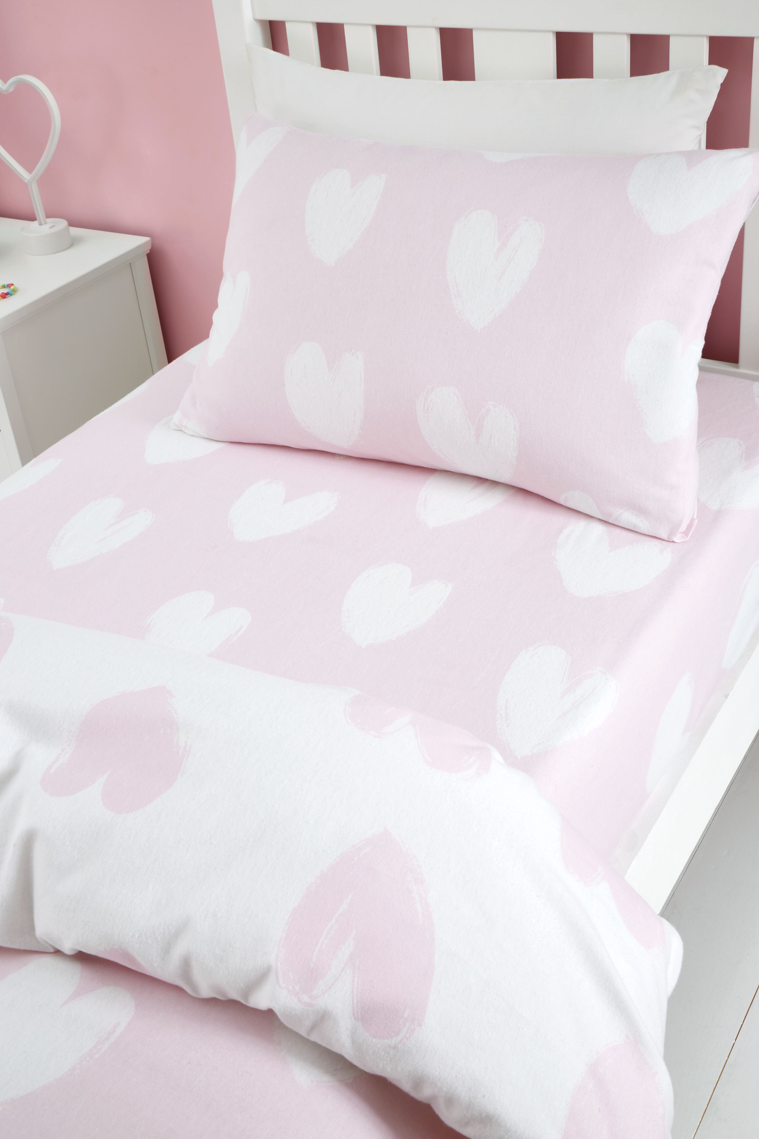Catherine Lansfield 'Brushed Cotton Hearts' Fitted Sheet in Pink