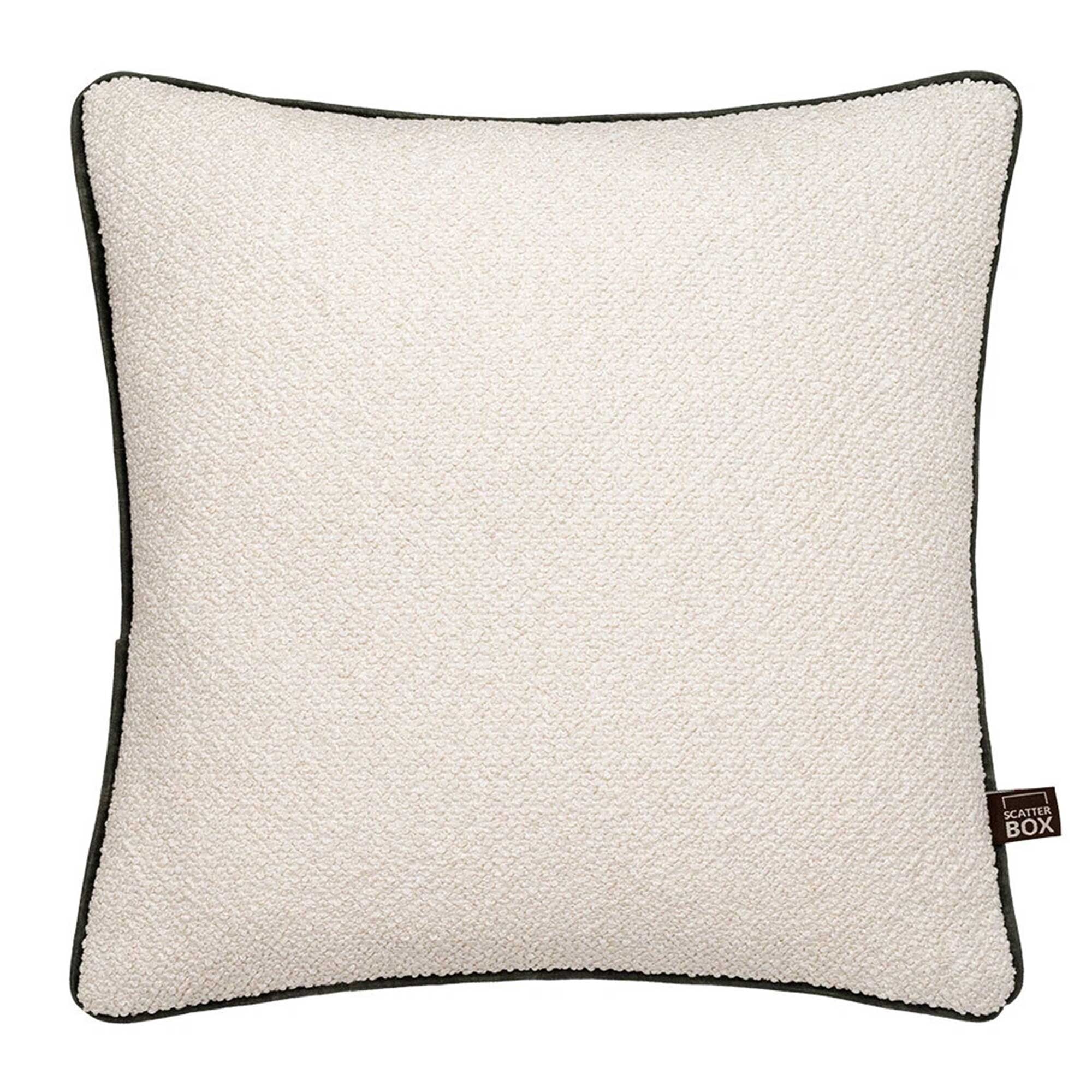 Black Edge Boucle Cushion, Square, Neutral Polyester | Barker & Stonehouse