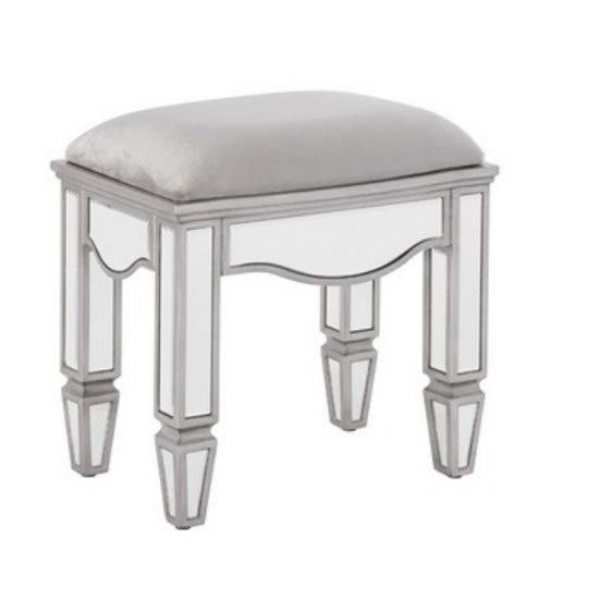 Elysee Glass Dressing Table Stool In Mirrored