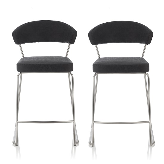 Adelina Retro Bar Stool In Black Faux Leather In A Pair