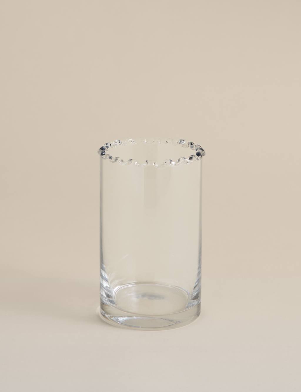 M&S Small Cylinder Frill Top Glass Vase Clear