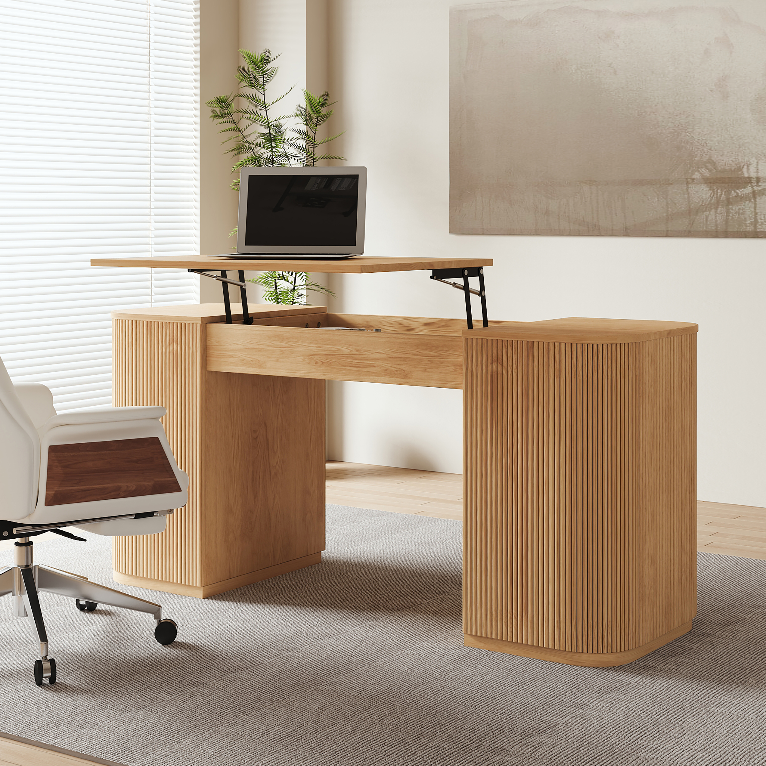 Modern Natural Standing Computer Desk & Upholstered Swivel Task Chair Set (59.8")