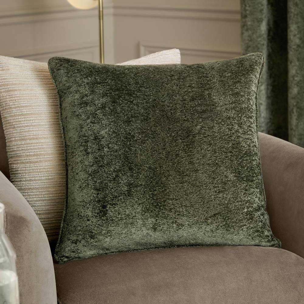 Paoletti Lustre Crushed Velvet Cushion in Green
