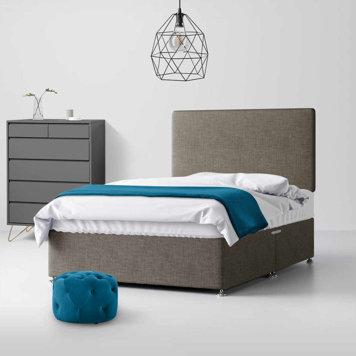 Cornell Plain Slate Grey Fabric Ottoman Divan Bed - 4ft Small Double