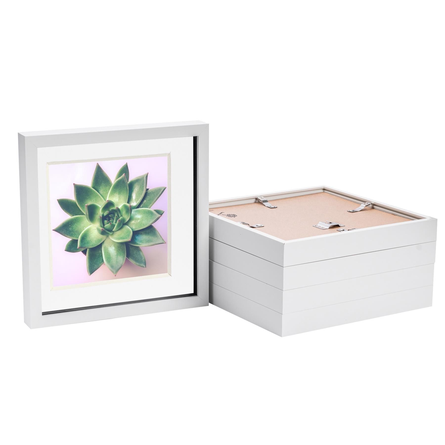 Nicola Spring 3D Box Photo Frames - 10 x 10" with 8 x 8" Mount - Ivory Mount - Pack of 5 in White
