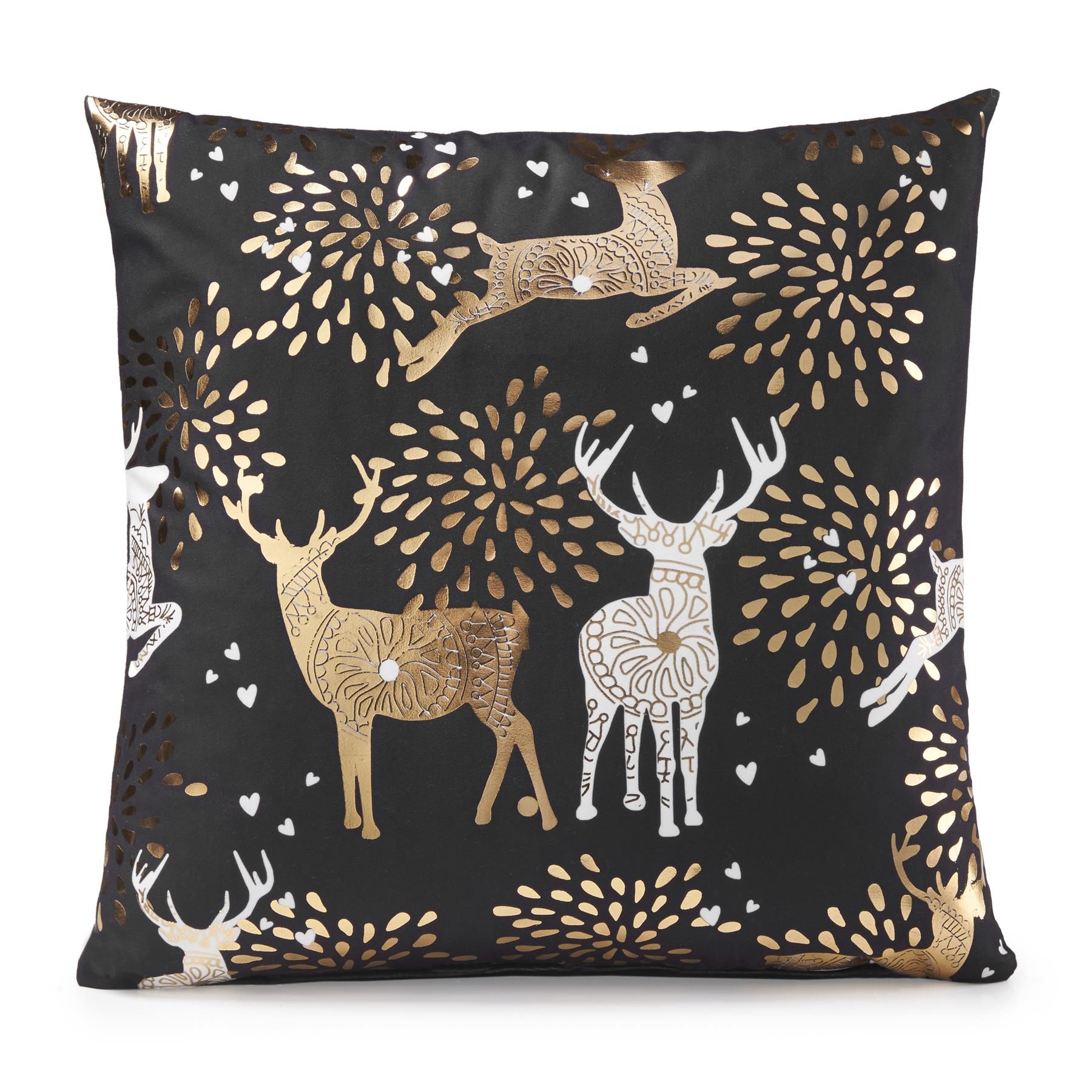 Luxury Living Christmas Reindeer Decorative Cushion With Pad 45cm x 45cm in Black