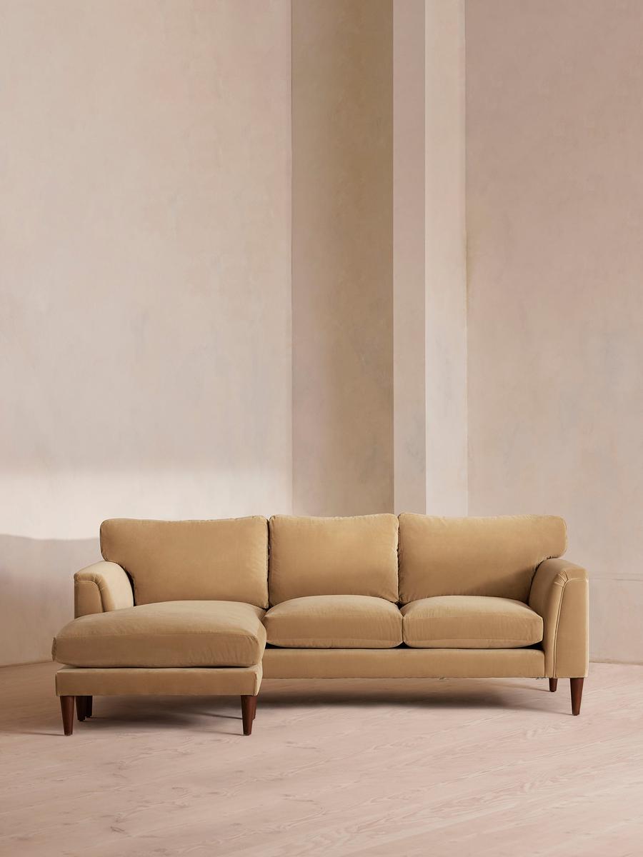 Reya Chaise-end Sofa, Velvet, Camel
