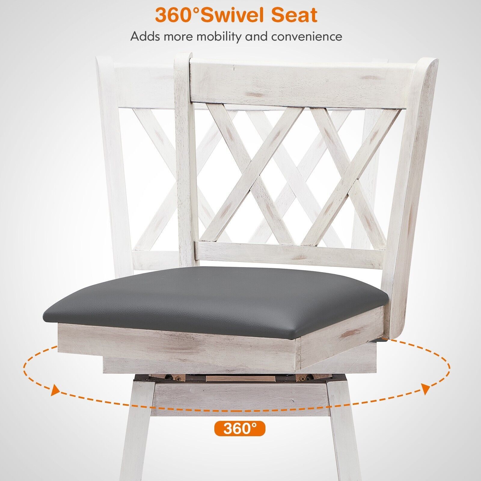 Costway Set of 2 Bar Stools Counter Height Chair Pub 360 Swiveling Upholstered Seat 29" 4