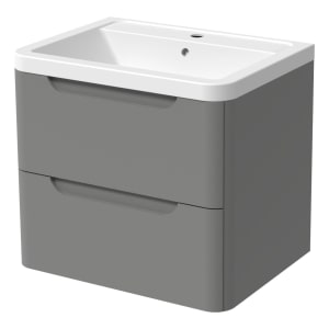 Wickes Malmo Dust Grey Wall Hung J Pull Vanity Unit & Basin - 657 x 600mm