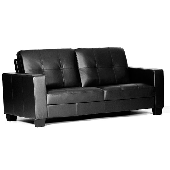 Lena Leather And PVC Bonded 3 Seater Sofa In Black