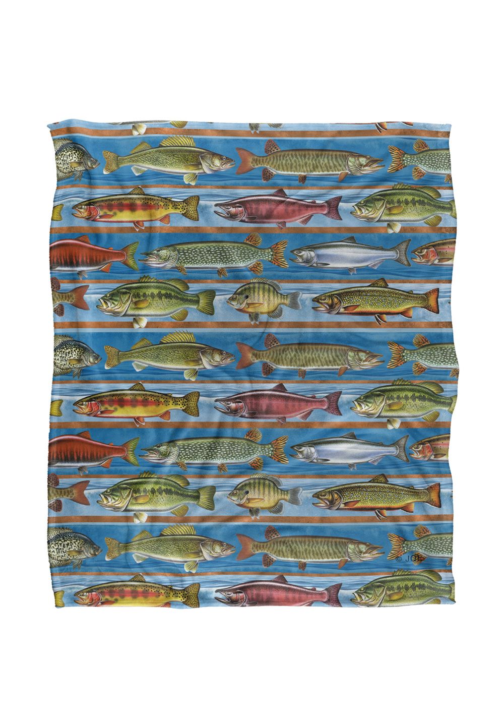 JQ Licensing Freshwater Gamefish Fishing Pattern Silky Touch Super Soft Throw Blanket 152 X 127 cm in White