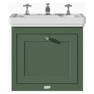 Bayswater Hartleigh Hunter Green Traditional Wall HUng Vanity Unit & 3 Tap Hole White Recessed Basin - 500mm