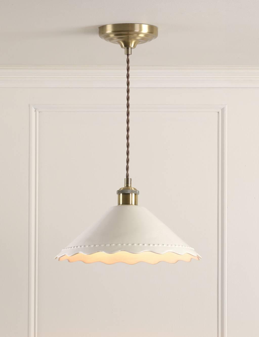 Laura Ashley Daws Ceramic Scallop Pendant Light Antique Brass