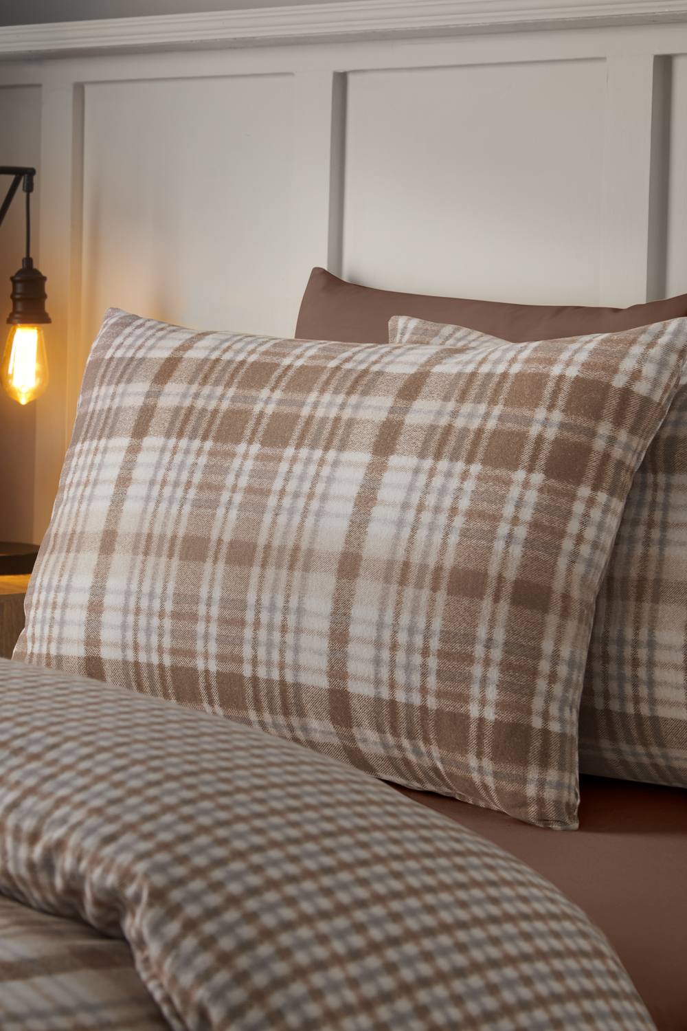 Catherine Lansfield Brushed Hamish Check Duvet Cover Set in Natural 3