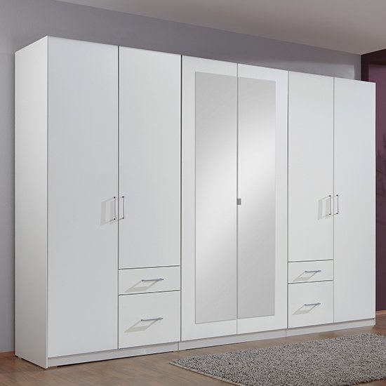 Fresh Wardrobe White 4 Doors 2 Mirror Doors 4 Drawers