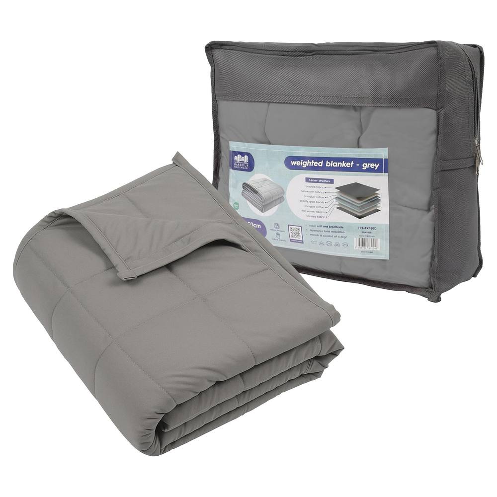 Harbour Housewares Weighted Blanket with Storage Bag - 125 x 150cm - 4kg in Grey
