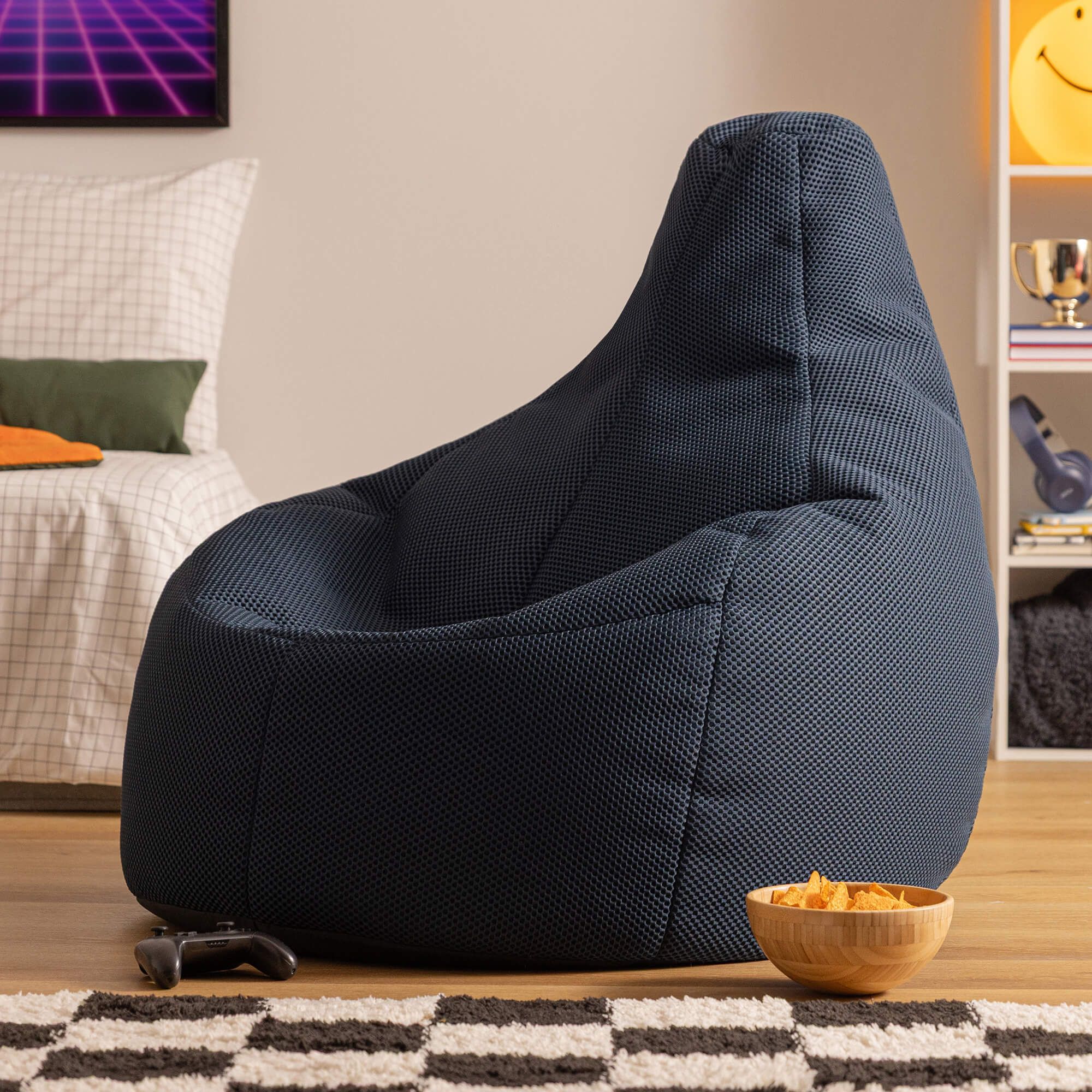 icon Gaming Performance Mesh XL Recliner Bean Bag in Navy