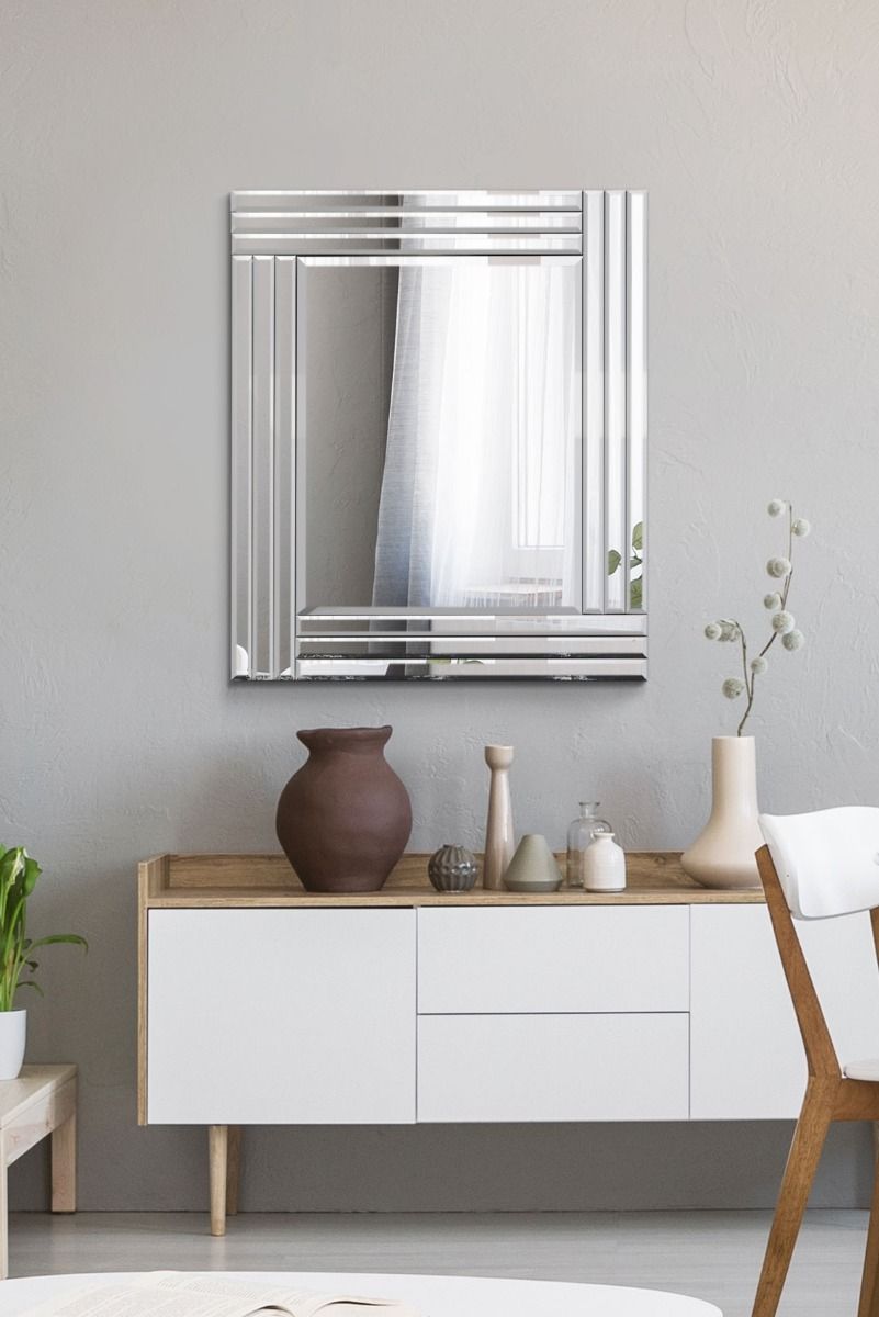 MirrorOutlet Oakley All Glass Triple Edge Bevelled Mirror 68 x 58 CM in Silver