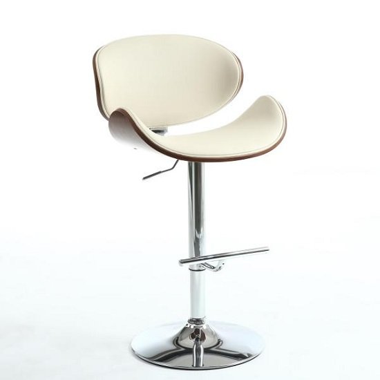 Stinson Bar Stool In Cream PU And Walnut With Chrome Base