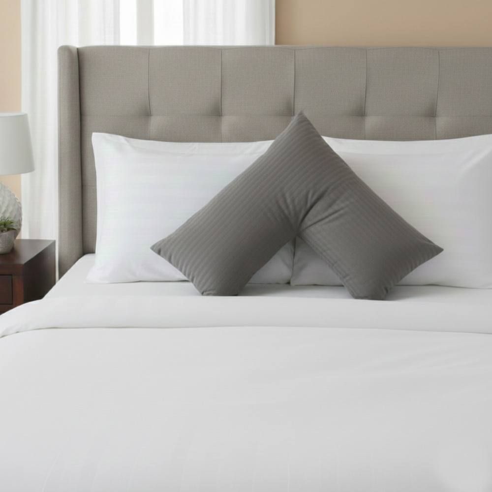 Snug City Microfibre Soft Touch V Shape Satin Stripe Pillowcase in Grey
