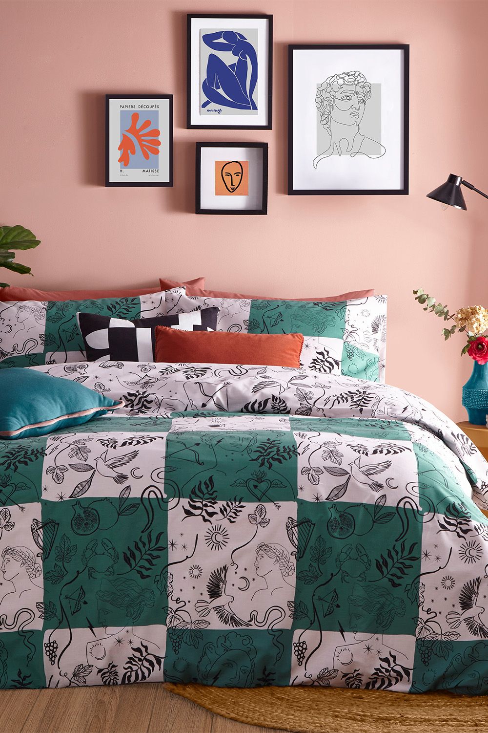 Furn Mythos Checkerboard Printed Reversible Duvet Cover Set in Jade