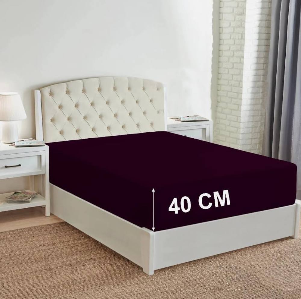 Homes-Linen 180 Thread Count 16"/40cm Extra Deep Non Iron Fitted Sheet in Plum
